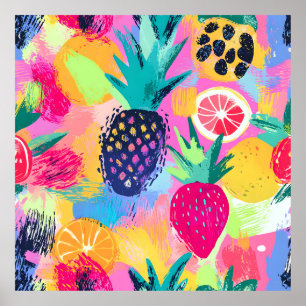 Abstract Paradise Tropical Fruit Fiesta Poster