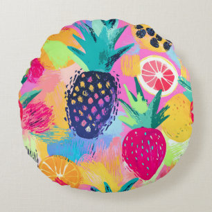 Abstract Paradise Tropical Fruit Fiesta Round Cushion