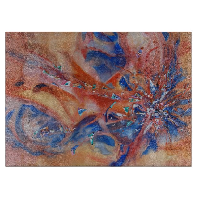 Abstract Party Rust & Blue Glass Cutting Board (Front)