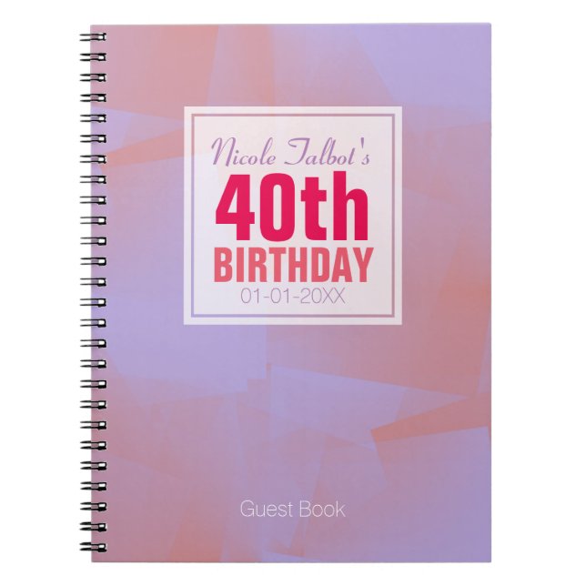 Abstract Pastel 40th Birthday guest Book 8a (Front)
