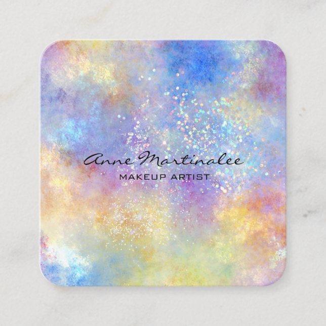 Abstract Pastel and Glitter Sparkle Square Business Card (Front)