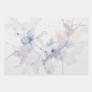 Abstract Pastel Blue and Purple Fluid Ink Splatter Wrapping Paper Sheet