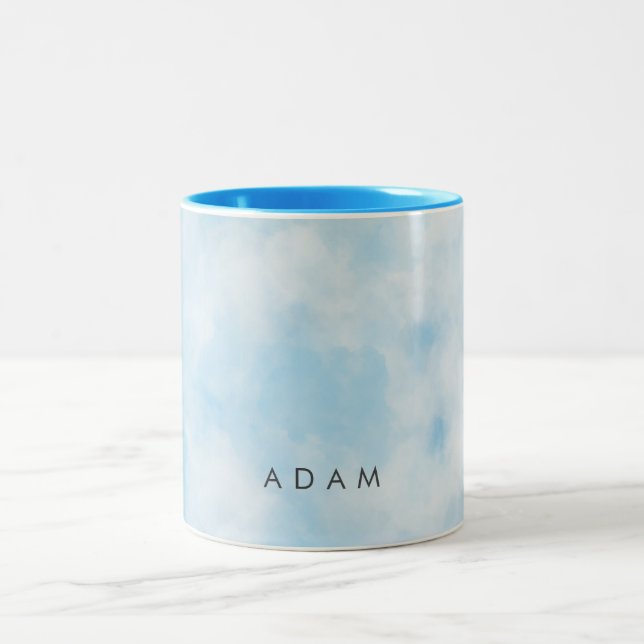 Abstract Pastel Blue Sky Clouds Personalise Two-Tone Coffee Mug (Center)