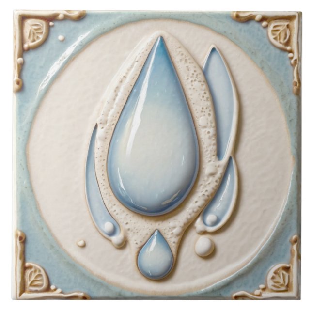 Abstract Pastel Blue & White Waterdrop Bathroom Tile (Front)