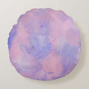 Abstract Pastel Blush Pink and Blue Round Cushion