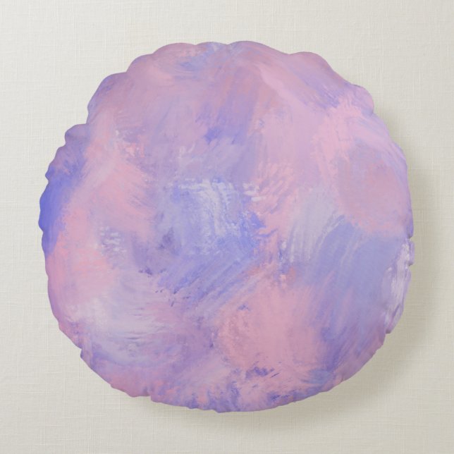 Abstract Pastel Blush Pink and Blue Round Cushion (Front)