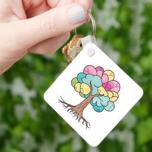 Abstract Pastel Brain Tree Art Print Key Ring