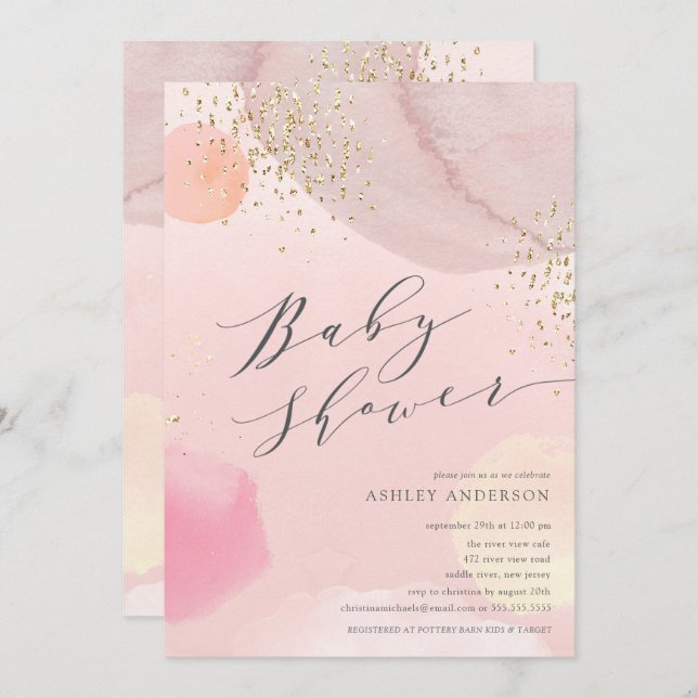 Abstract Pastel Circles Girl Baby Shower Invitation (Front/Back)