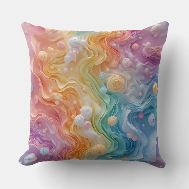 Abstract Pastel Coloured Waves Cushion (Front)