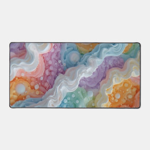 Abstract Pastel Coloured Waves Desk Mat