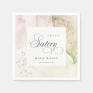 Abstract Pastel Dusky Pink Green Sweet 16 Birthday Napkin