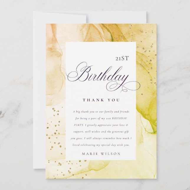 Abstract Pastel Earthy Lime Green Any Age Birthday Thank You Card (Front)