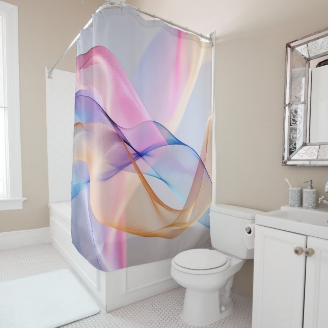 Abstract Pastel Fabric Flow Shower Curtain (In Situ)
