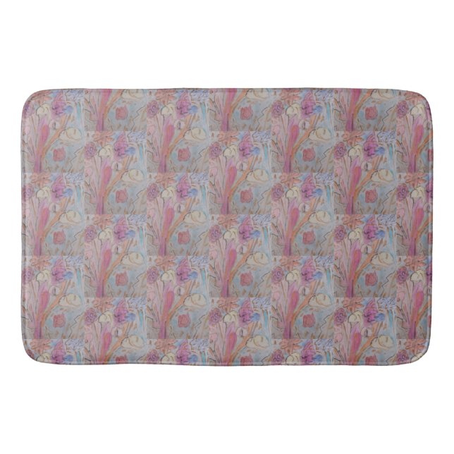Abstract Pastel Floral Bath Mat (Front)