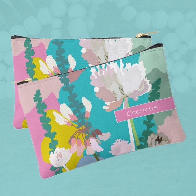 Abstract Pastel Floral Custom Name  Accessory Pouch (Creator Uploaded)