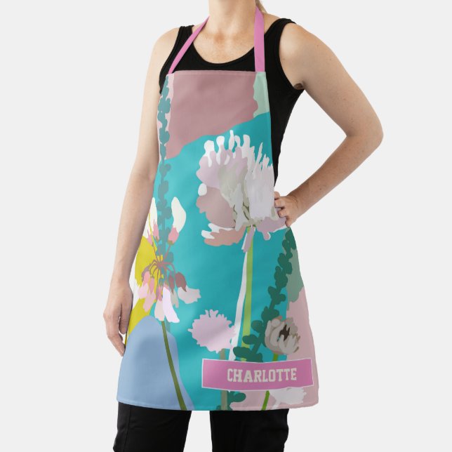 Abstract Pastel Floral Custom Name  Apron (Insitu)