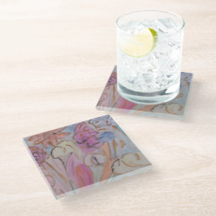Abstract Pastel Floral  Glass Coaster