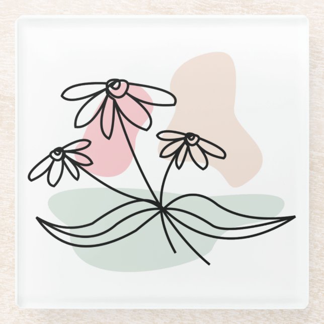 Abstract Pastel Floral  Glass Coaster (Front)