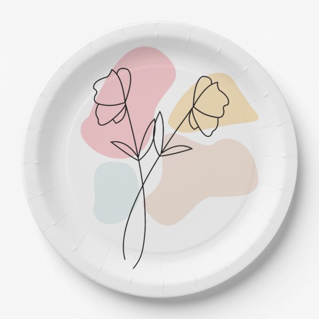 Abstract Pastel Floral  Paper Plate (Front)