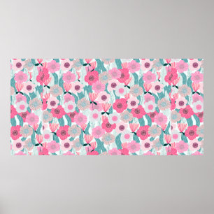 Abstract pastel floral pattern. Beautiful pink flo Poster