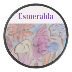 Abstract Pastel Floral Personalised Hockey Puck
