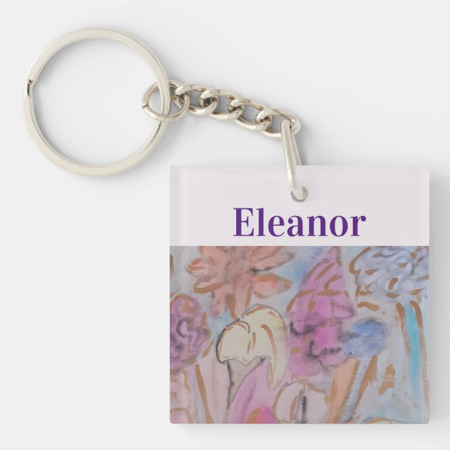 Abstract Pastel Floral Personalised  Key Ring (Front)