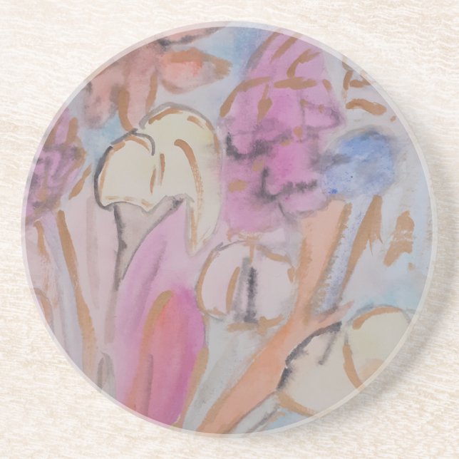 Abstract Pastel Floral Sandstone Coaster (Front)
