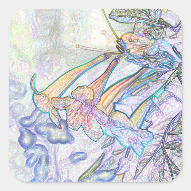 Abstract Pastel Flowers Drawing Square Sticker (Front)