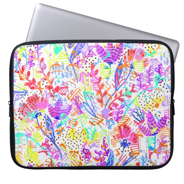 Abstract pastel flowers laptop sleeve (Front)
