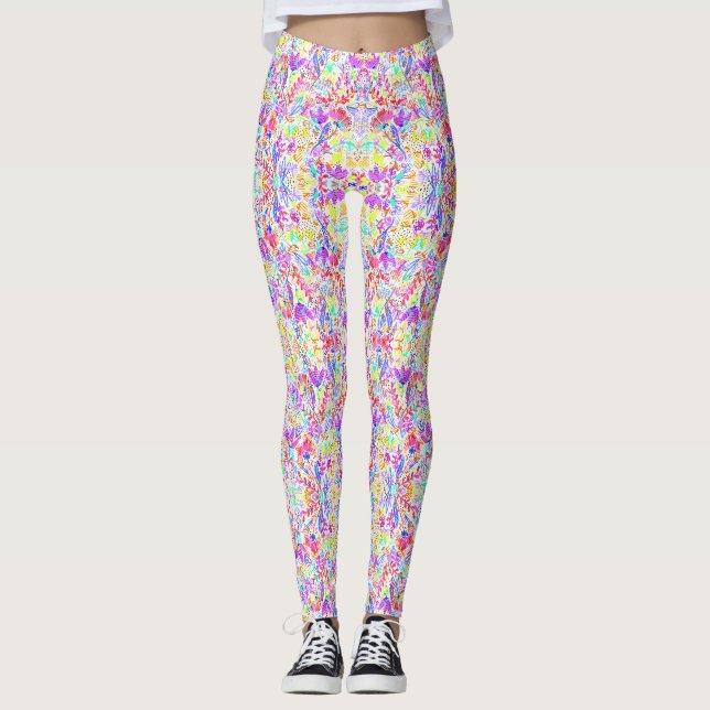Abstract pastel flowers leggings (Front)