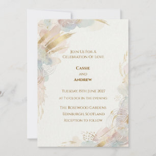 Abstract Pastel Gold Watercolor Wedding Invitation