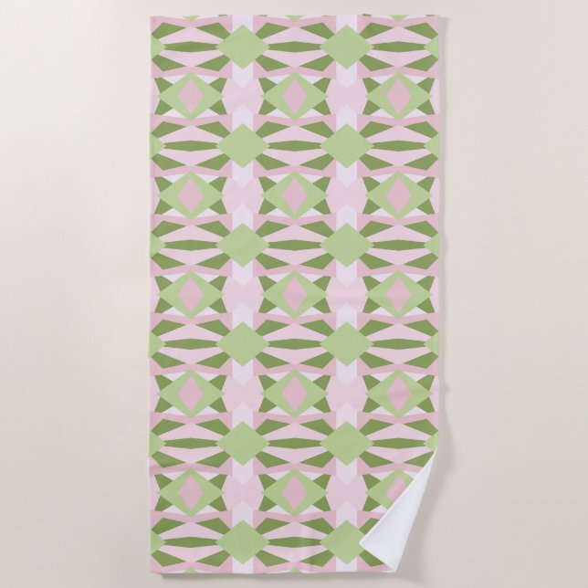 Abstract Pastel Green And Pink Geometric Pattern Beach Towel (Front)
