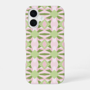 Abstract Pastel Green And Pink Geometric Pattern iPhone 16 Case