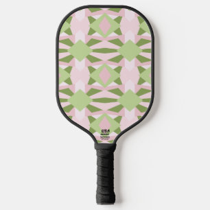 Abstract Pastel Green And Pink Geometric Pattern Pickleball Paddle
