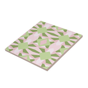 Abstract Pastel Green And Pink Geometric Pattern Tile