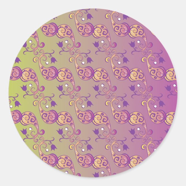Abstract Pastel Green and Pink Paisley Floral Classic Round Sticker (Front)