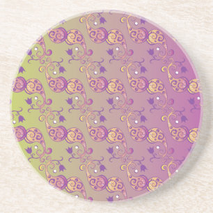 Abstract Pastel Green and Pink Paisley Floral Coaster