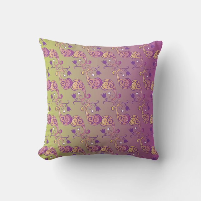 Abstract Pastel Green and Pink Paisley Floral Cushion (Front)