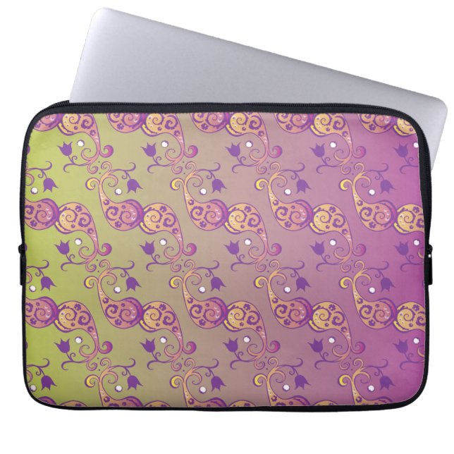 Abstract Pastel Green and Pink Paisley Floral Laptop Sleeve (Front)