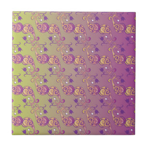 Abstract Pastel Green and Pink Paisley Floral Tile