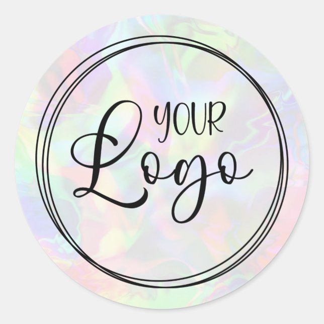 Abstract Pastel Holographic Business Logo Classic Round Sticker (Front)