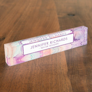Abstract Pastel Ink Pattern Personalised Nameplate