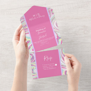 Abstract Pastel Liquid Pink Wedding All In One Invitation