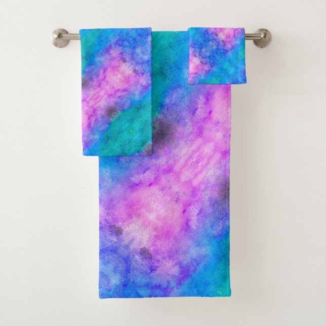 Abstract Pastel Paint Blue, Pink, Aqua Bath Towel Set (Insitu)