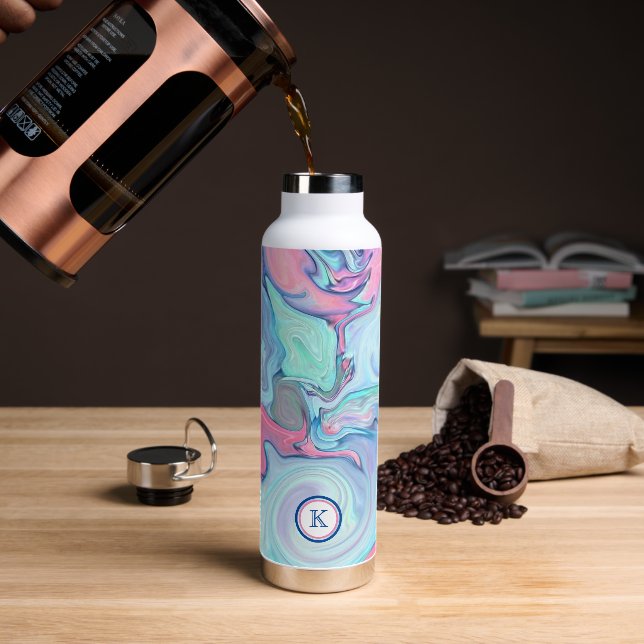 Abstract Pastel Paint Swirl Personalised Water Bottle (Coffee)