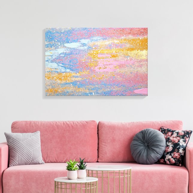 abstract pastel paint texture with gold flecks canvas print (Insitu(LivingRoom))