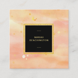 *~* Abstract Pastel Peach Gold Bubbles Dots Square Business Card