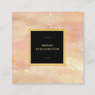*~* Abstract Pastel Peach Pink Gold Glitter Dust Square Business Card