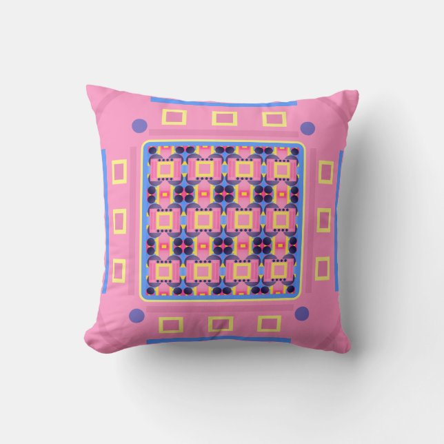Abstract Pastel Pink and Blue Geometric Pattern Cushion (Front)