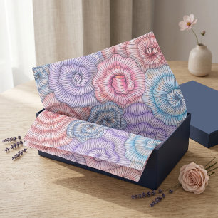 Abstract Pastel Pink Blue Line Art Floral Swirl Tissue Paper